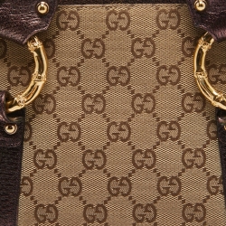 Gucci Metallic Purple/Beige GG Canvas Metal Bamboo Ring Bag