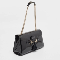 Pre Owned Gucci Black Patent Leather Medium Emily Chain Shoulder Bag