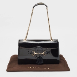 Pre Owned Gucci Black Patent Leather Medium Emily Chain Shoulder Bag