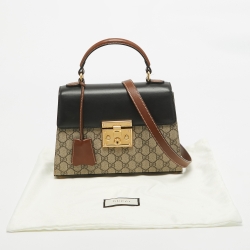 Pre Owned Gucci Tri Color GG Supreme Coated Canvas and Leather Padlock Top Handle Bag