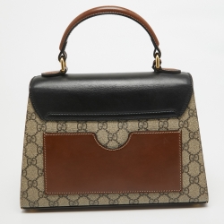 Pre Owned Gucci Tri Color GG Supreme Coated Canvas and Leather Padlock Top Handle Bag
