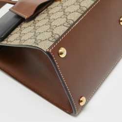 Pre Owned Gucci Tri Color GG Supreme Coated Canvas and Leather Padlock Top Handle Bag