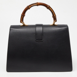 Pre Owned Gucci Black Leather Large Dionysus Bamboo Top Handle Bag