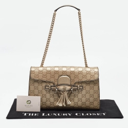 Pre Owned Gucci Light Gold Guccissima Leather Medium Emily Chain Shoulder Bag