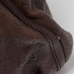 Pre Owned حقيبة يد غوتشي جلد بني داكن حلقة حرف D