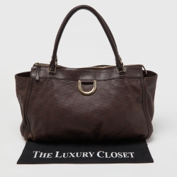 Pre Owned حقيبة يد غوتشي جلد بني داكن حلقة حرف D