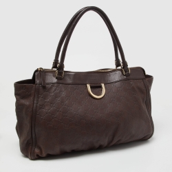 Pre Owned حقيبة يد غوتشي جلد بني داكن حلقة حرف D