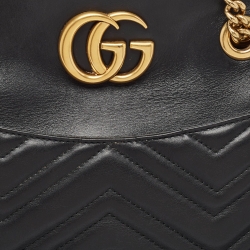 Gucci Black Matelasse Medium GG Marmont Open Top Shoulder Bag 