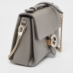 Pre Owned Gucci Grey Leather Dollar Interlocking G Top Handle Bag