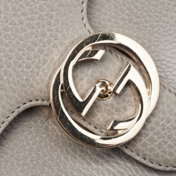Pre Owned Gucci Grey Leather Dollar Interlocking G Top Handle Bag