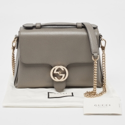 Pre Owned Gucci Grey Leather Dollar Interlocking G Top Handle Bag