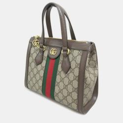 Gucci Brown Leather GG Supreme Ophidia Top Handle Bag