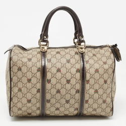 Gucci Brown/Beige GG Supreme Canvas and Leather Medium Heart Joy Boston Bag