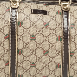 Gucci Brown/Beige GG Supreme Canvas and Leather Medium Heart Joy Boston Bag