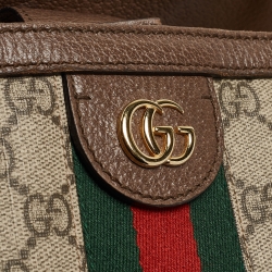 Pre Owned Gucci Brown/Beige GG Supreme Canvas and Leather Ophidia Tote