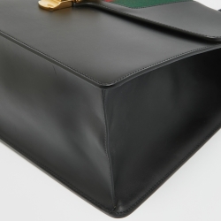 Pre Owned Gucci Black Leather Maxi Web Sylvie Top Handle Bag
