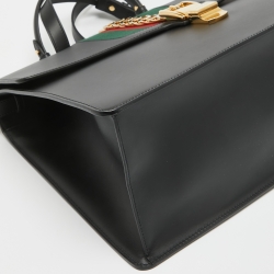 Pre Owned Gucci Black Leather Maxi Web Sylvie Top Handle Bag