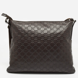 Pre Owned Gucci Dark Brown Guccissima Leather Zip Messenger Bag
