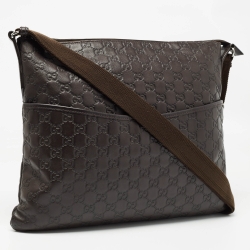 Pre Owned Gucci Dark Brown Guccissima Leather Zip Messenger Bag