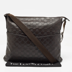 Pre Owned Gucci Dark Brown Guccissima Leather Zip Messenger Bag