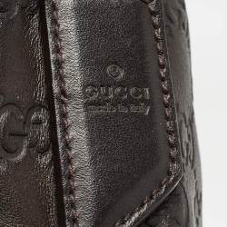 Pre Owned Gucci Dark Brown Guccissima Leather Zip Messenger Bag