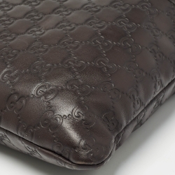 Pre Owned Gucci Dark Brown Guccissima Leather Zip Messenger Bag