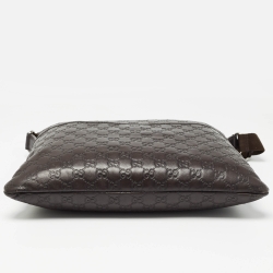 Pre Owned Gucci Dark Brown Guccissima Leather Zip Messenger Bag