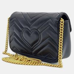 Pre Owned Gucci Black Leather GG Marmont Super Mini Shoulder Bag