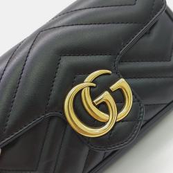 Pre Owned Gucci Black Leather GG Marmont Super Mini Shoulder Bag