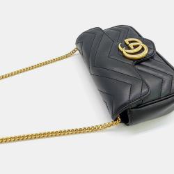 Pre Owned Gucci Black Leather GG Marmont Super Mini Shoulder Bag