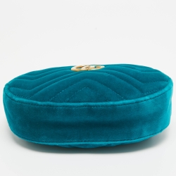 مملوكة مسبقًا Gucci Teal Matelassé Velvet and Leather Mini GG Marmont Belt Bag