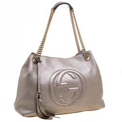 مملوكة مسبقًا Gucci Metallic Grey Leather Medium Soho Tote