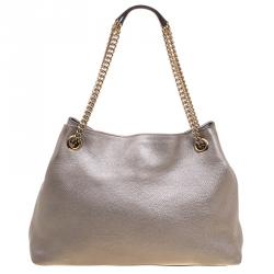 مملوكة مسبقًا Gucci Metallic Grey Leather Medium Soho Tote