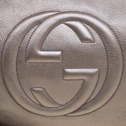 مملوكة مسبقًا Gucci Metallic Grey Leather Medium Soho Tote