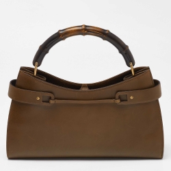 Pre Owned Gucci Green Leather Vintage Bamboo Bag