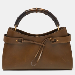 Pre Owned Gucci Green Leather Vintage Bamboo Bag