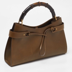 Pre Owned Gucci Green Leather Vintage Bamboo Bag