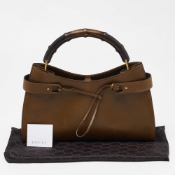 Pre Owned Gucci Green Leather Vintage Bamboo Bag