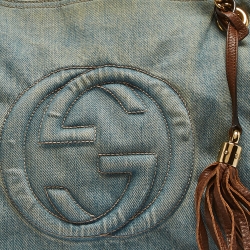 مملوكة مسبقًا Gucci Blue/Brown Denim and Leather Medium Soho Chain Shoulder Bag
