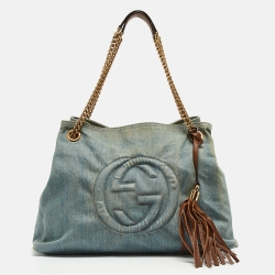 مملوكة مسبقًا Gucci Blue/Brown Denim and Leather Medium Soho Chain Shoulder Bag