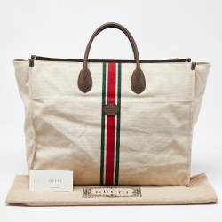 مملوكة مسبقًا Gucci Beige/Brown Canvas and Leather Web Shopper Tote