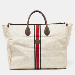 مملوكة مسبقًا Gucci Beige/Brown Canvas and Leather Web Shopper Tote