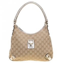 Pre Owned Gucci Beige GG Canvas Medium Abbey D-Ring Hobo