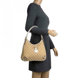 Pre Owned Gucci Beige GG Canvas Medium Abbey D-Ring Hobo