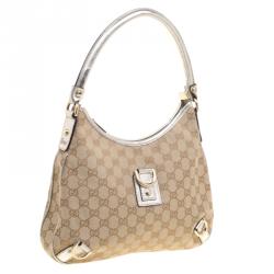 Pre Owned Gucci Beige GG Canvas Medium Abbey D-Ring Hobo