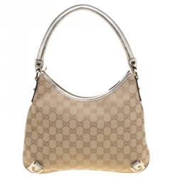 Pre Owned Gucci Beige GG Canvas Medium Abbey D-Ring Hobo