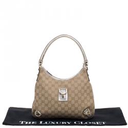 Pre Owned Gucci Beige GG Canvas Medium Abbey D-Ring Hobo