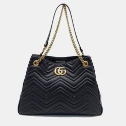 مملوكة مسبقًا Gucci Black Leather GG Marmont Tote Bag