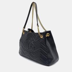 مملوكة مسبقًا Gucci Black Leather GG Marmont Tote Bag