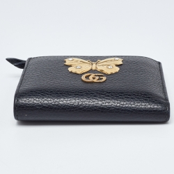 مملوكة مسبقًا Gucci Black Leather GG Marmont Butterfly Bifold Zip Wallet